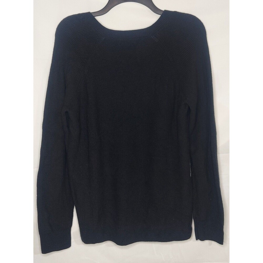 Lucky Brand Black V-Neck Knit Sweater Womens XS Tight Knit Pullover Side Slit - Picture 6 of 9